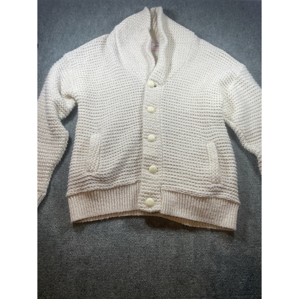 Vintage ivory-colored vintage Brian MacNeil shawl collar cardigan sweater L